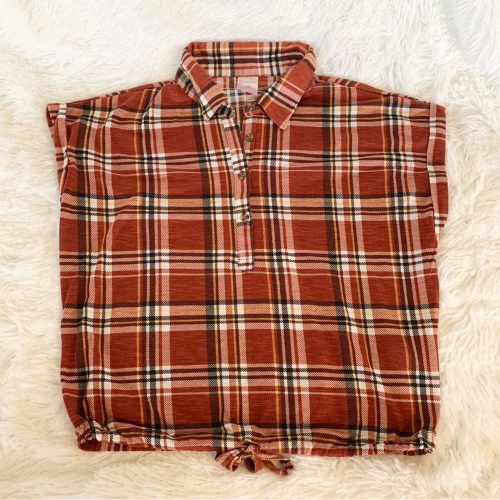 🧁 2 for $20 Brick red checkered / Plaid with front tiesize Large